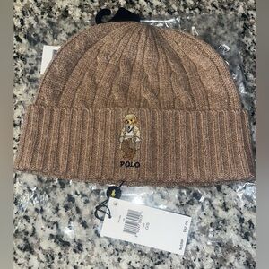 Polo by Ralph Lauren Tan Cable Knit Beanie Bear NWT